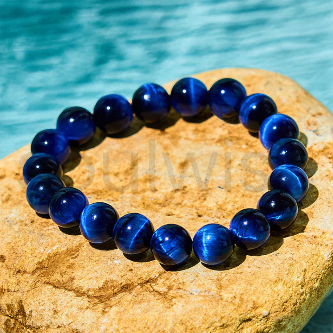 Blue Tiger Eye Bracelet 10mm – Natural Stretchable Crystal Beads for Protection, Focus & Positive Energy | Hawk’s Eye Stone