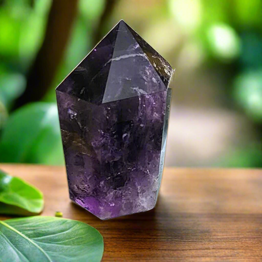 Natural Healing Amethyst Gemstone Tower Stone for Spirituality and Peace, freeform self-standing crystal decor (100g)