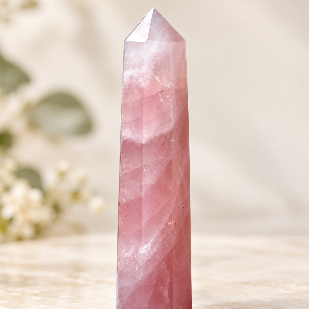 Natural Rose Quartz Crystal Pencil – Pink Healing Gemstone Point for Love, Self-Love, Emotional Balance, Heart Chakra Healing, Reiki, Meditation & Positive Energy