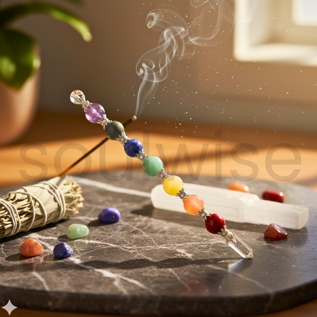 Seven Chakra Sphere Wand, Mini Ball Crystal Wand With Clear Quartz Point.