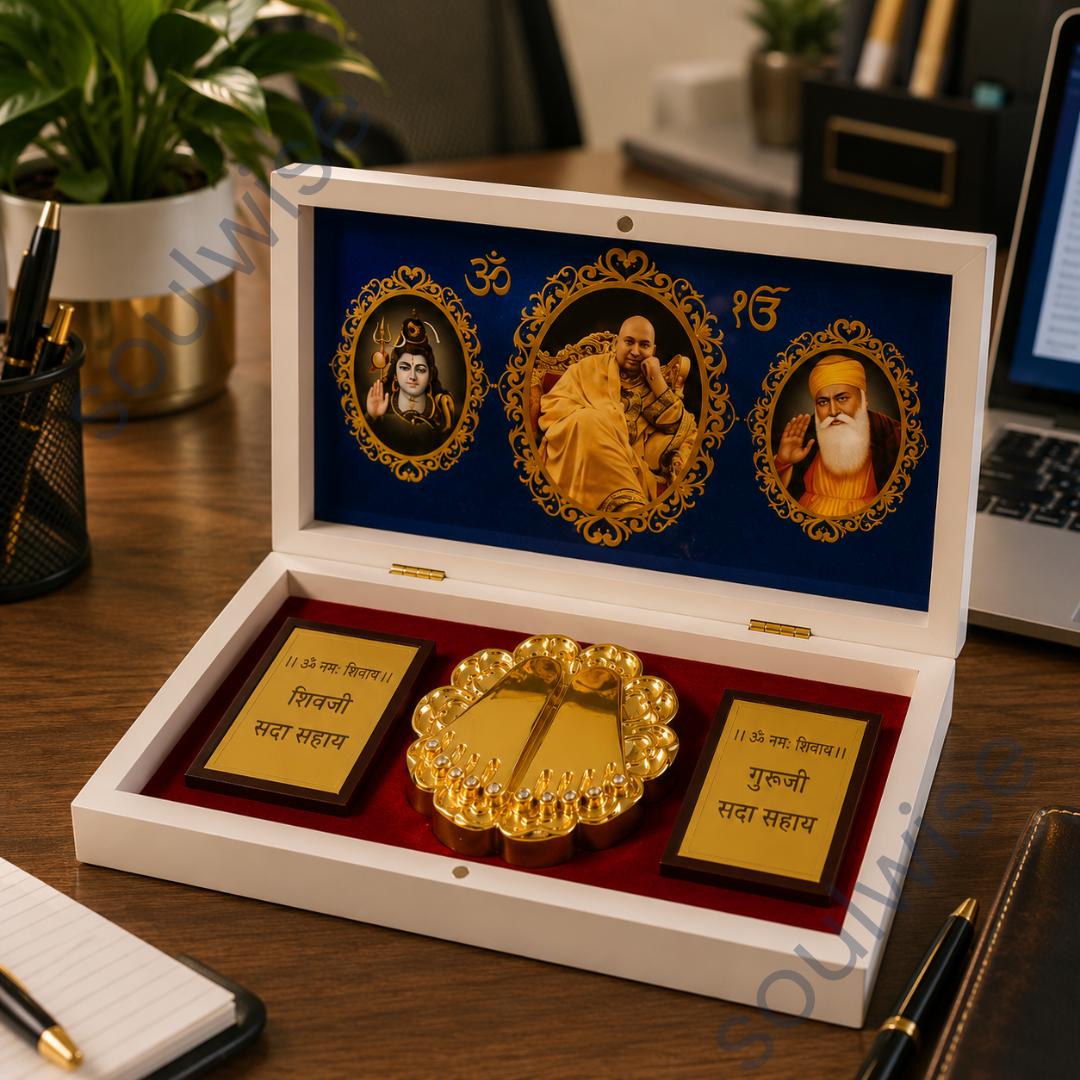Jai Guruji Temple Box – Sacred Wooden Mandir Box for Home, Office & Spiritual Decor