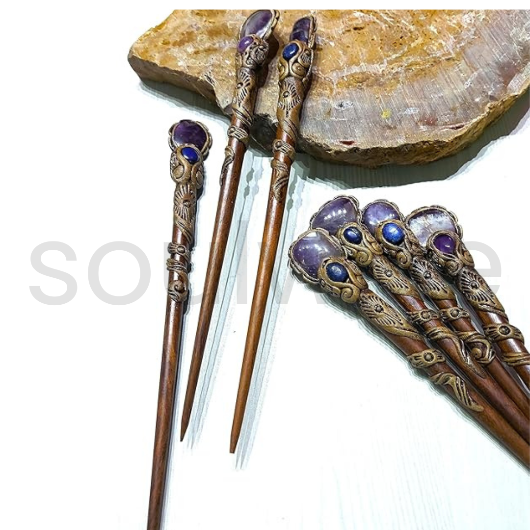 Amethyst & Lapis Lazuli Hair Stick – Crystal Healing Hair Pin for Spiritual Style