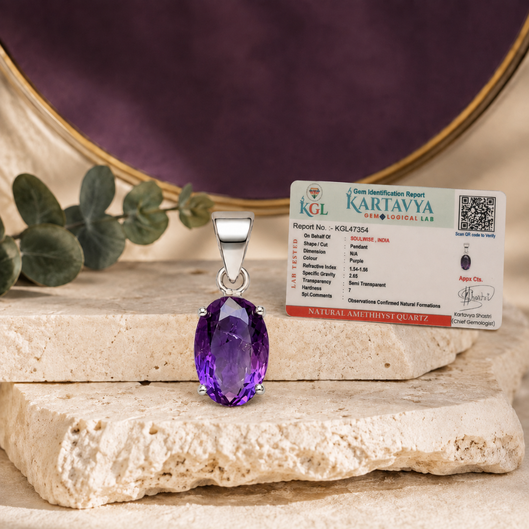 Natural Amethyst Gemstone Pendant – Oval-Cut Purple Crystal Jewellery