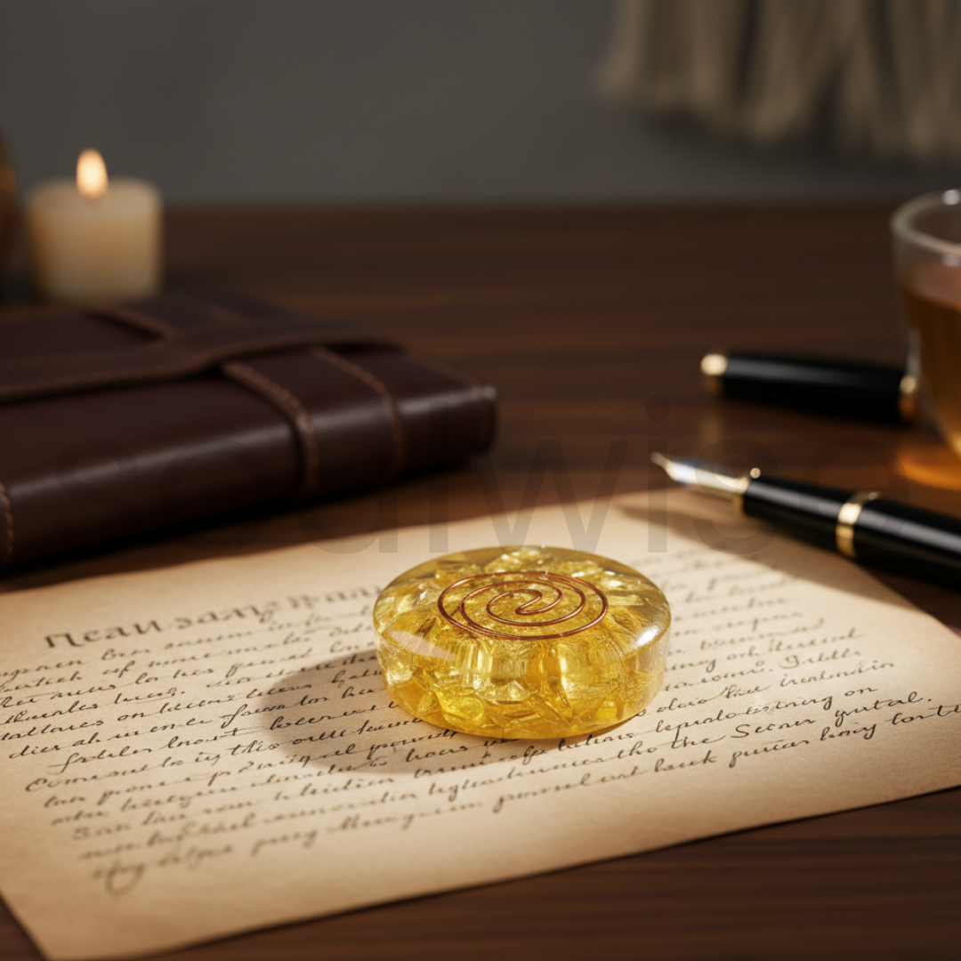 Natural Citrine Crystal Paperweight – Raw Polished Gemstone for Positivity, Desk Decor