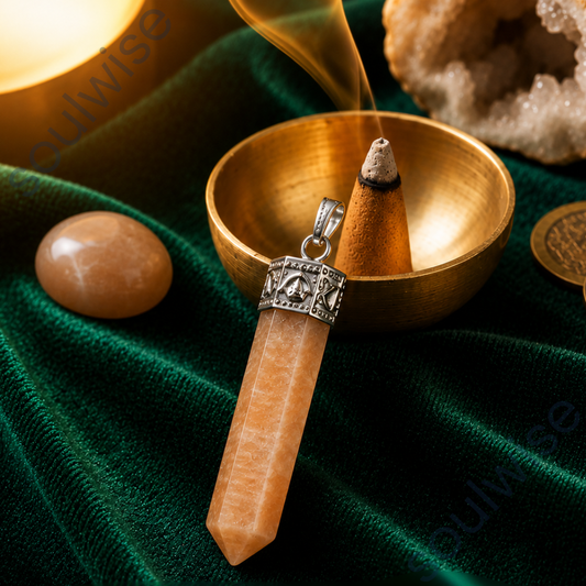 Natural Peach Moonstone Pencil Pendant – Healing Crystal Necklace for Emotional Balance, Self-Love, Intuition & Positive Energy
