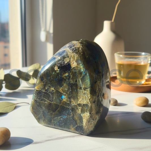Labradorite Freeform Crystal – Polished Natural Gemstone Decor with Blue Flash for Protection, Intuition & Healing Energy (518G).