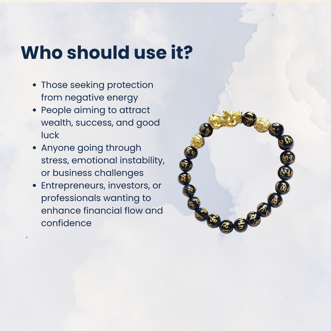 Natural Black Onyx Pi Xiu Beads Bracelet with Gold Accents for Protection, Aura Cleansing, and Abundance