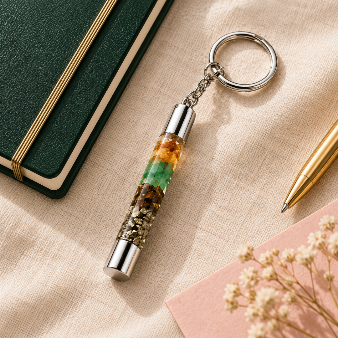 Money Magnet Natural Crystal Chips Keychain – Prosperity-Themed Gemstone Keyring for Keys, Bags & Spiritual Gifting