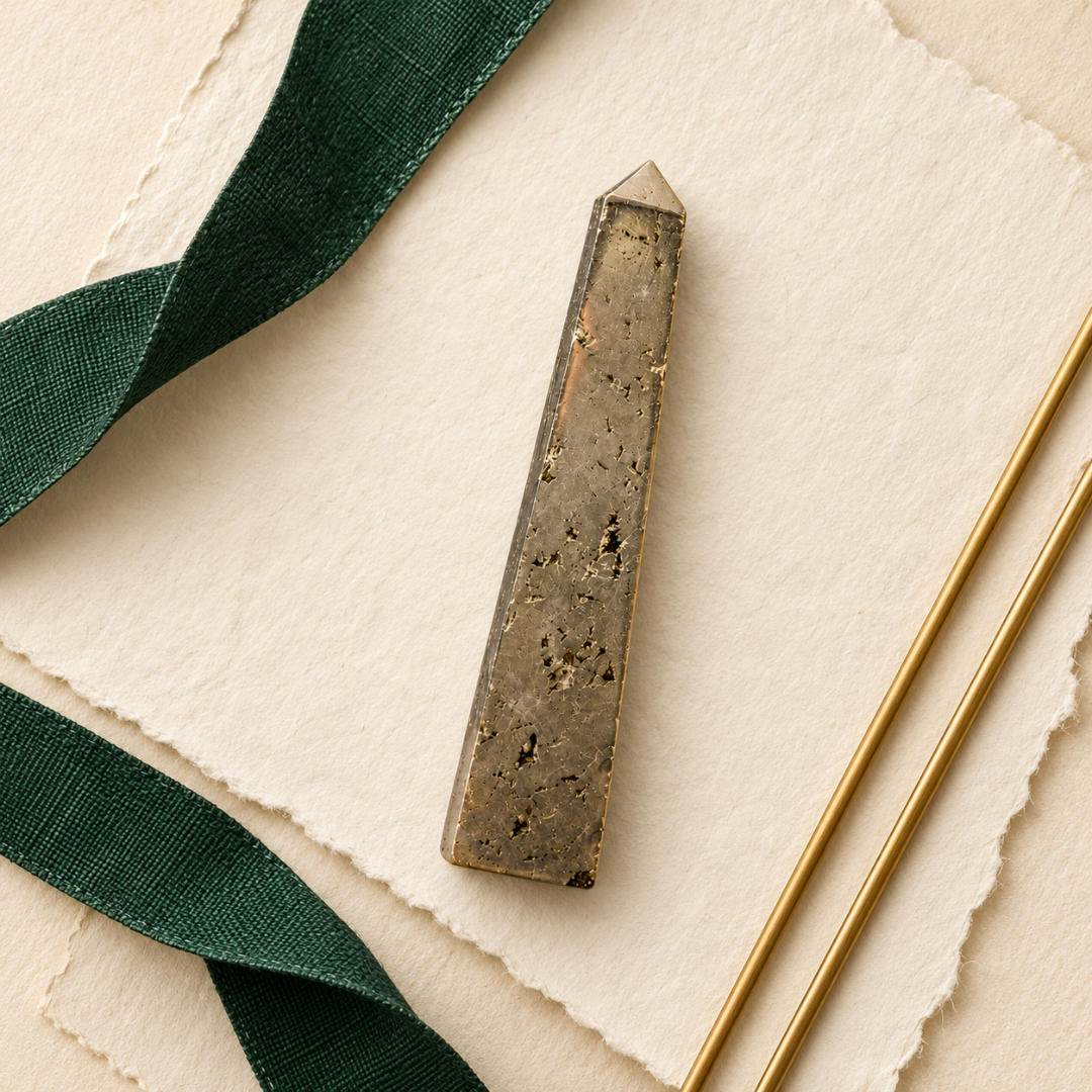Natural Peru Pyrite Crystal Pencil – Imported Golden Healing Gemstone Point for Wealth, Prosperity, Money Attraction, Confidence, Motivation, Reiki, Meditation & Positive Energy