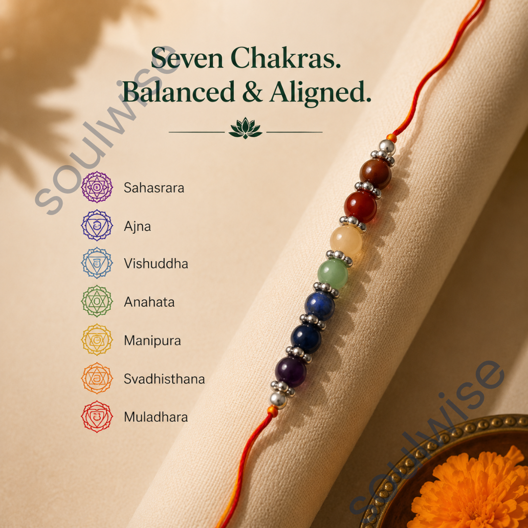 7 /Seven Chakra Crystal Rakhi – Natural Healing Crystal Rakhi for Chakra Balancing, Harmony, Protection & Positive Energy