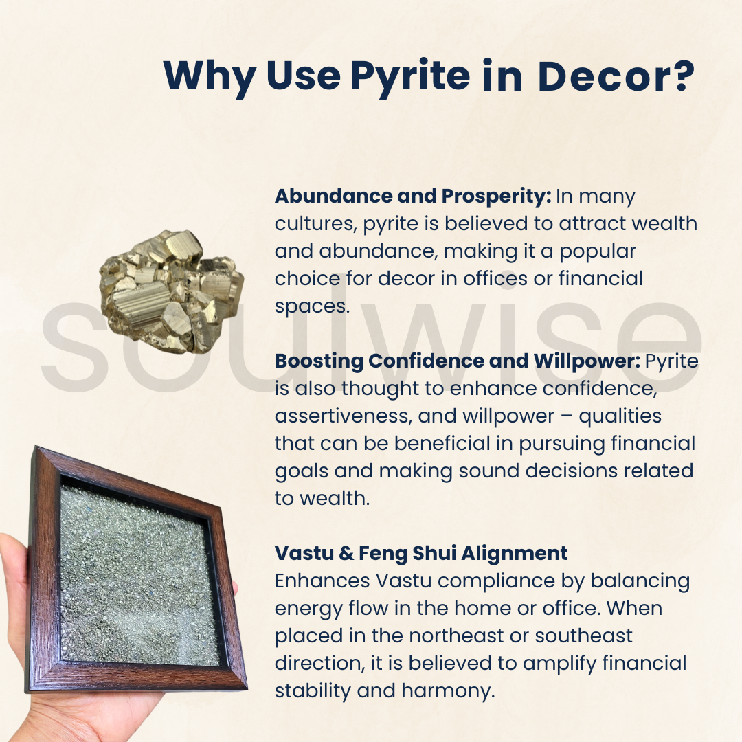 Soulwise Pyrite wall frame Showpiece for Wealth, Peace, Business Success & Prosperity - Spiritual Home & Office Wall Decor - 14x14 cm