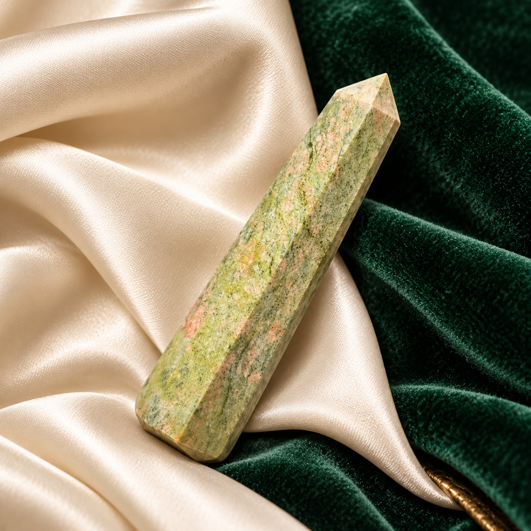 Natural Unakite Crystal Pencil – Healing Gemstone Point for Emotional Balance, Love, Compassion, Heart Chakra Balancing, Reiki, Meditation, Grounding & Positive Energy