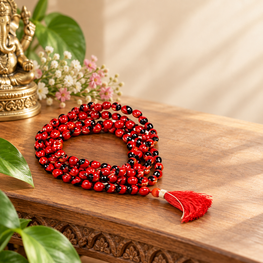 Soulwise Rakta Gunja Mala | 108 Beads Rakta Gunja Japa Mala | Sacred Red Gunja Seed Mala for Mantra Chanting, Spiritual Sadhana & Energy Protection.
