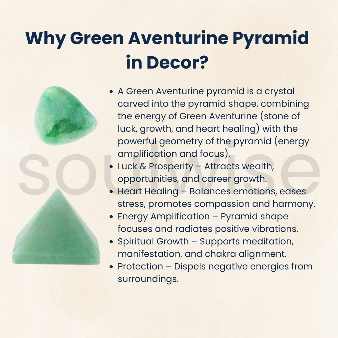 Soulwise Natural Green Aventurine Crystal Pyramid for Reiki, Vastu, Meditation & Home Décor – Positive Energy & Healing Stone