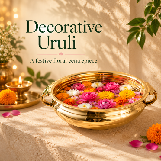 Pure Brass Urli Bowl – Traditional Decorative Water Bowl for Floating Flowers, Diyas, Spiritual Décor & Festive Home Decoration (8 Inch)
