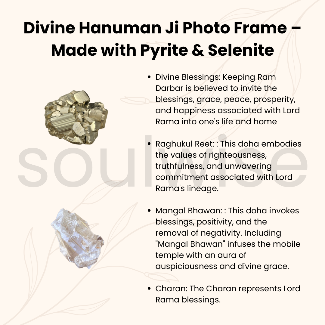 Lord Hanuman Pyrite & Selenite Healing Crystal Frame +Sidh Hanuman Ji Gadda with Stand – 3 Inch Gold-Plated, Vastu Remedy & Spiritual Decor Combo | Diwali Gift for Home & Office