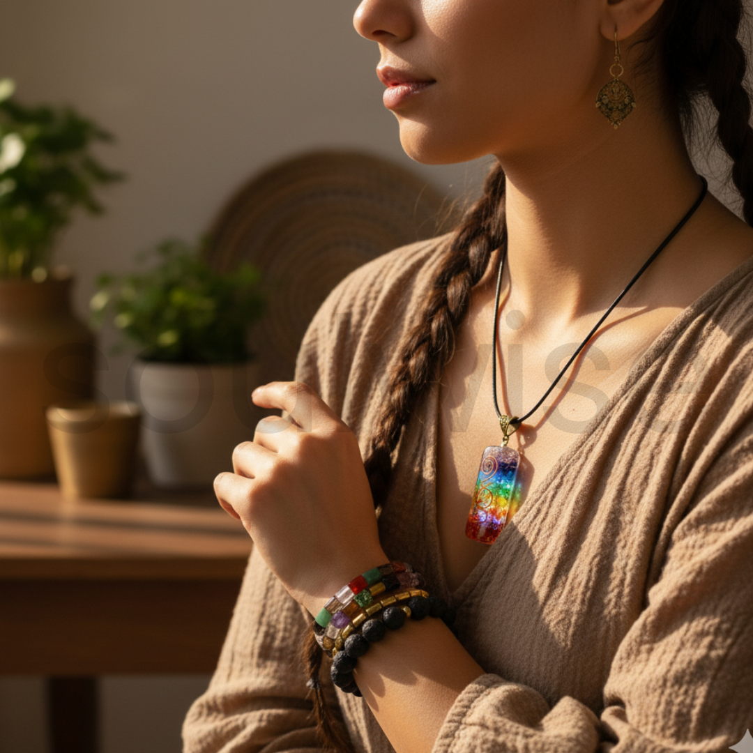 7 Chakra Rainbow Layered Orgone Pendant – Energy Healing, Spiritual Alignment, Chakra Balancing Necklace