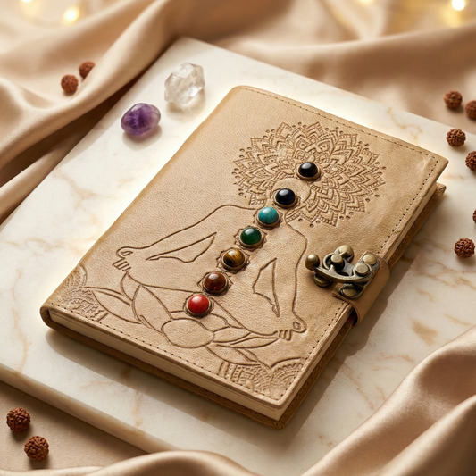 7 Chakra Crystal Manifestation Journal – Leather Bound 6" × 5" Notebook for Gratitude, Intention Setting & Daily Writing