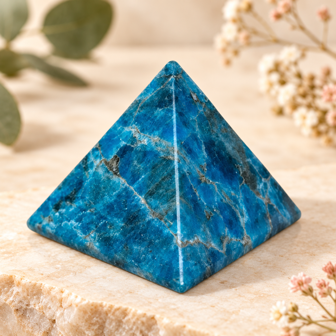 Natural Blue Apatite Crystal Pyramid – Healing Gemstone Energy Pyramid for Focus, Motivation, Mental Clarity, Communication, Reiki, Meditation, Chakra Balancing & Spiritual Home Décor
