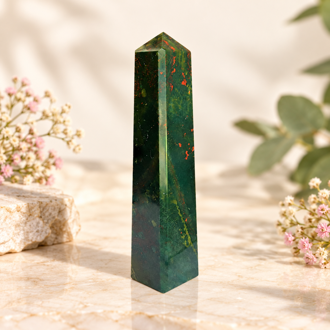 Natural Bloodstone Crystal Pencil – Healing Gemstone Point for Courage, Strength, Protection, Grounding, Confidence, Reiki, Meditation, Root Chakra Balancing & Positive Energy