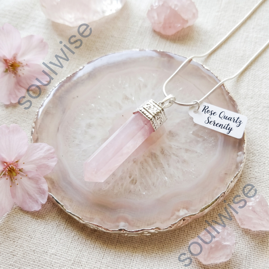 Rose Quartz Pencil Pendant – Natural Healing Crystal Necklace for Love, Emotional Healing, Self-Love & Heart Chakra Balance