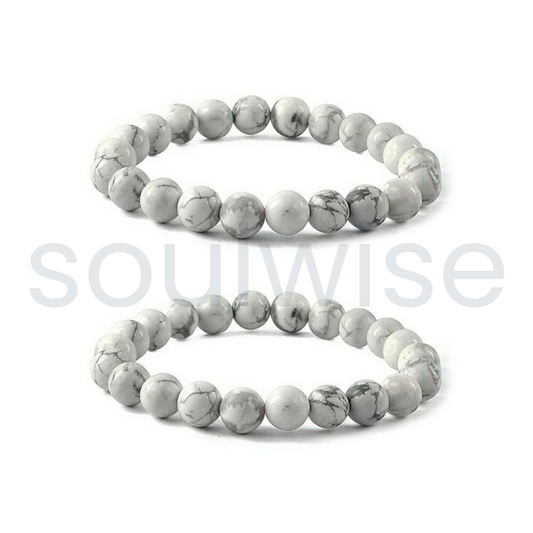 Howlite Crystal Bracelet 8mm for Women & Men – Natural Stone for Calmness, Peace & Stress Relief