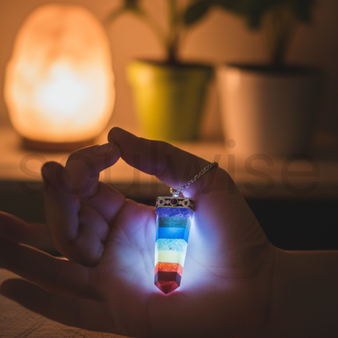 7 Chakra Flat Crystal Pendant for Men & Women – Natural Healing Gemstone Energy Necklace for Reiki, Meditation & Spiritual Balance