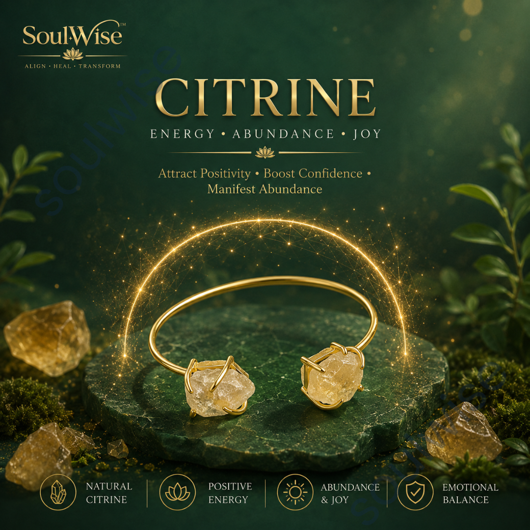 Double Cuff Raw Citrine Bangle – Natural Healing Crystal Bracelet for Abundance, Confidence, Success & Positive Energy