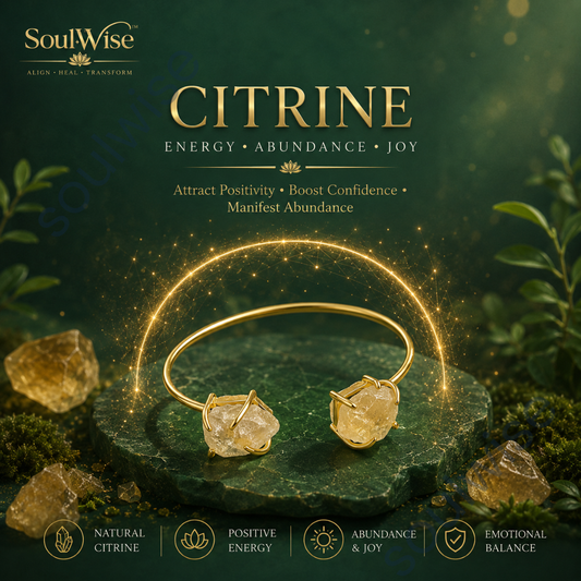 Double Cuff Raw Citrine Bangle – Natural Healing Crystal Bracelet for Abundance, Confidence, Success & Positive Energy