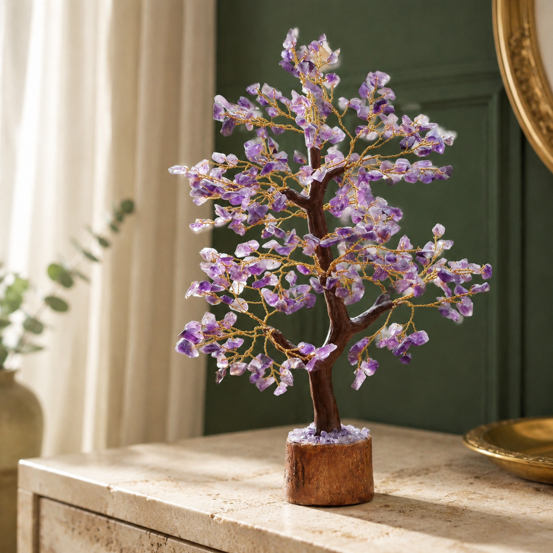 Soulwise Amethyst Crystal Tree for Positive Energy – 8-10 Inch Handcrafted Gemstone Bonsai Tree for Healing, Vastu, Home Decor, Meditation & Gifts