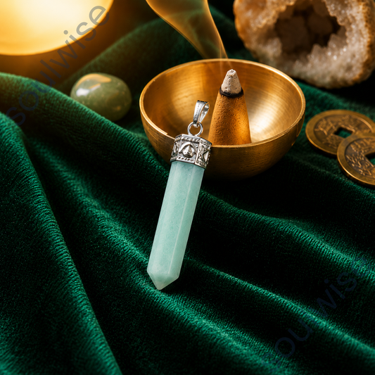 Natural Amazonite Pencil Pendant – Healing Crystal Necklace for Emotional Balance, Communication, Harmony & Positive Energy