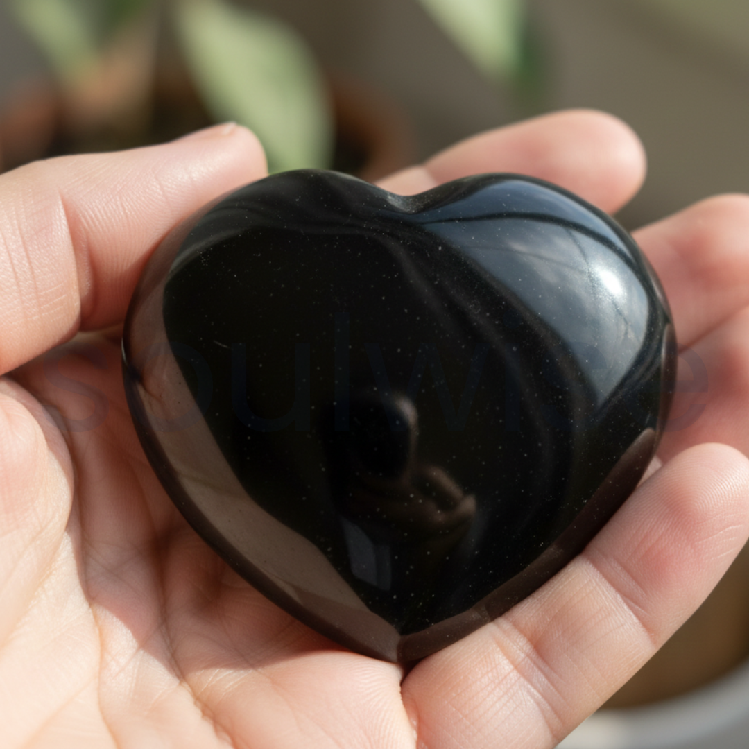 Black Obsidian Healing Crystal Heart-Shape Decor for Protection, Emotional Healing, Purification, and Spiritual Growth, Valentine Gift Housewarming (Black Obsidian)