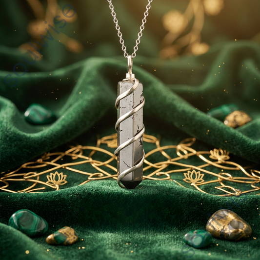 Pyrite Crystal Spiral Pendant Necklace – Natural Healing Stone for Confidence, Focus, Protection & Positive Energy