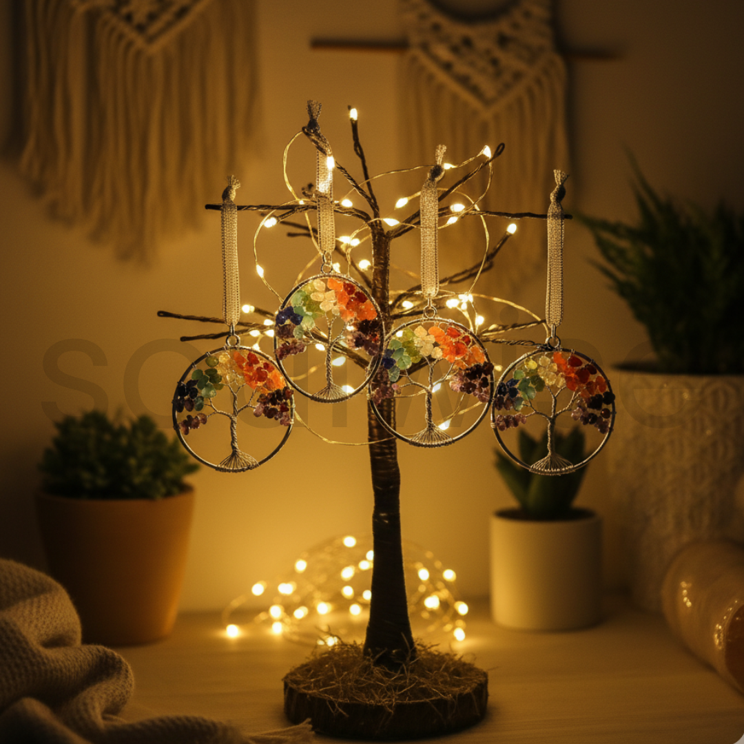 7 Chakra Crystal Tree Ornament, Set of 2, Tree of Life Decor