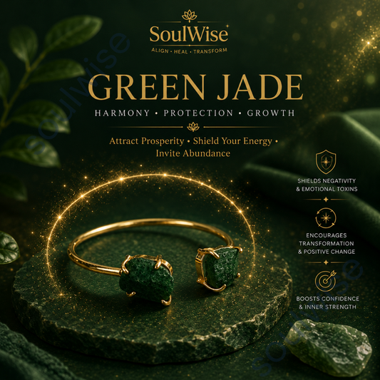 Double Cuff Raw Green Jade Bangle – Natural Healing Crystal Bracelet for Prosperity, Harmony, Good Fortune & Emotional Balance