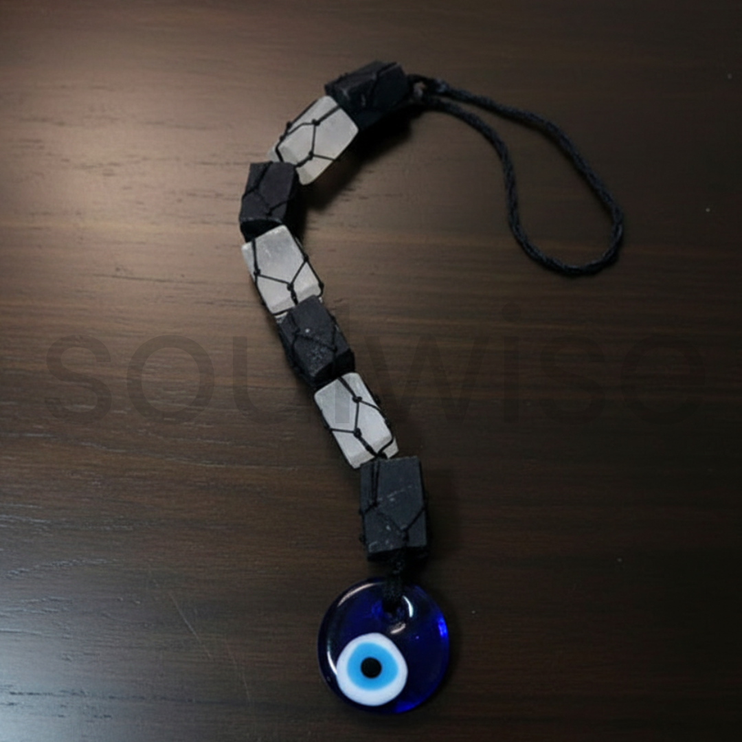 Black Tourmaline with Selenite Hanger – Energy Shield, Evil Eye Protection