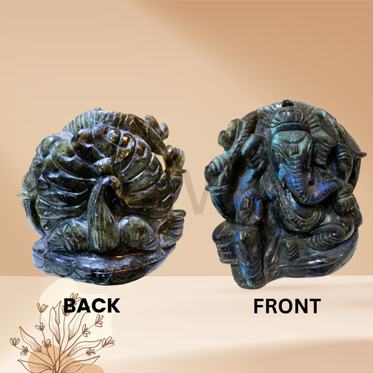 Labradorite Ganesha, Hand-Carved Crystal Idol, 1.640g, Spiritual Decor, Meditation.