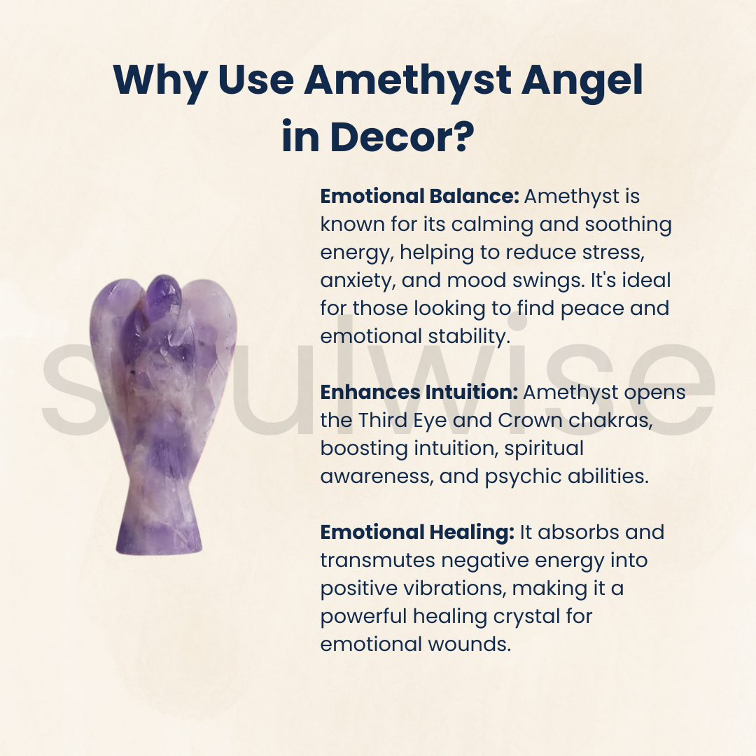 Soulwise Amethyst Angel 3", Healing Crystal for Peace, Harmony in Relation, Focus, Protection from negetive Energy, Table Decor, Christmas Gift.