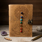 Manifestation Journal Leather Bound Diary with Seven Chakra Crystal Lock Closure