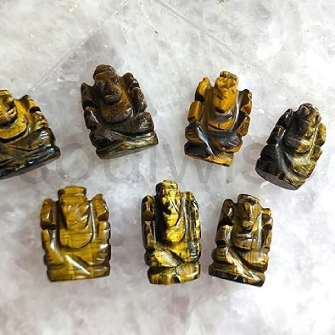Tiger Eye Crystal Ganesha 1", Healing Crystal for Wisdom, Confidence, Success