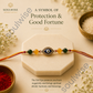 Citrine & Green Jade Rakhi with Evil Eye Charm – Crystal Rakhi for Prosperity, Protection & Positive Energy