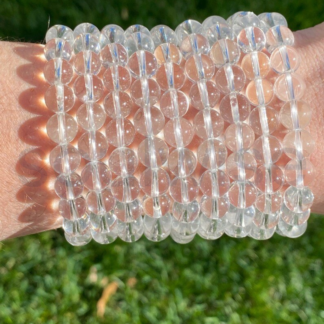 Clear Quartz (Sphatik) Bracelet 8mm – Natural Healing Crystal Beads for Clarity, Focus & Manifestation | Unisex Energy Stone