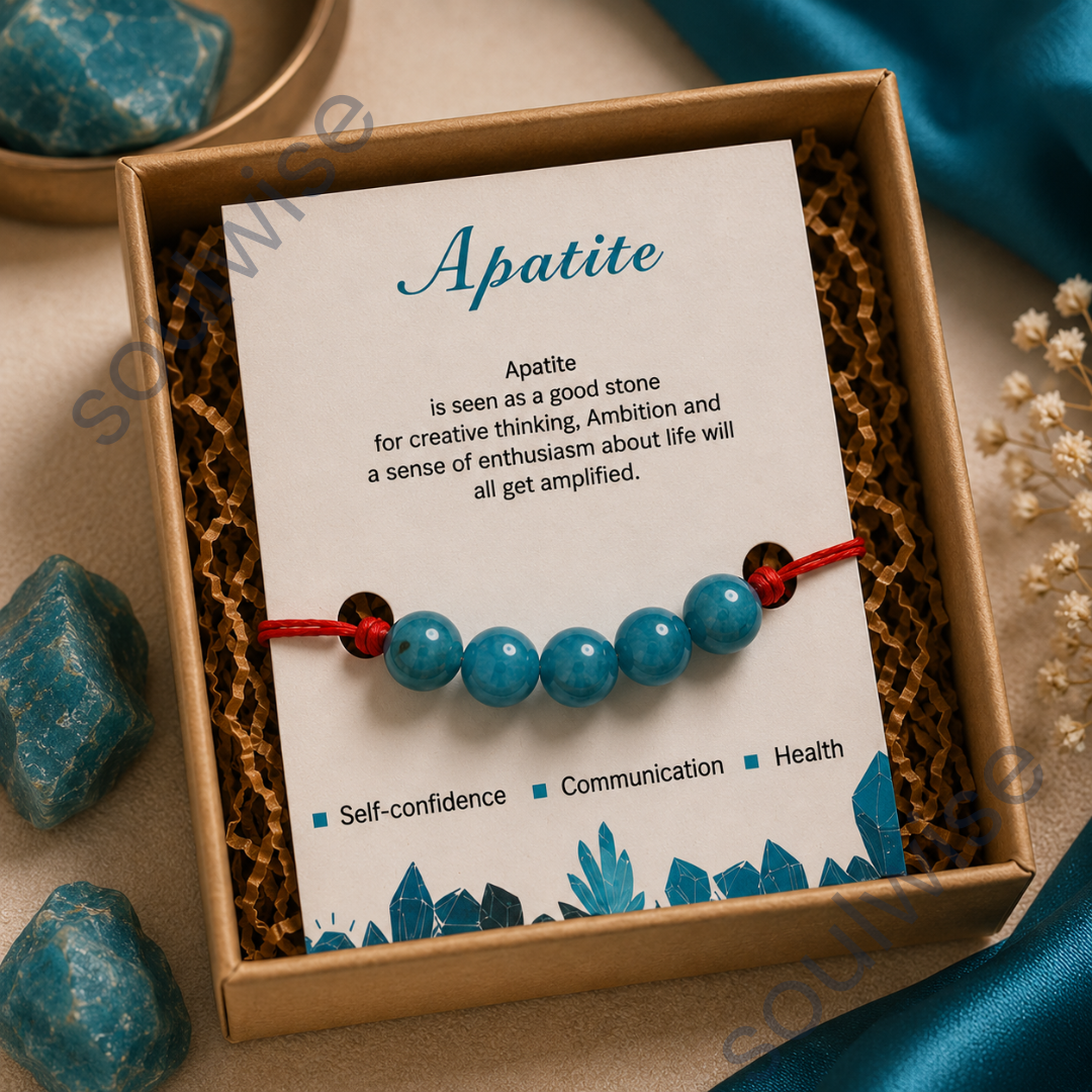 Apatite 5 Beads Rakhi – Natural Crystal Rakhi for Motivation, Clarity, Communication & Positive Energy