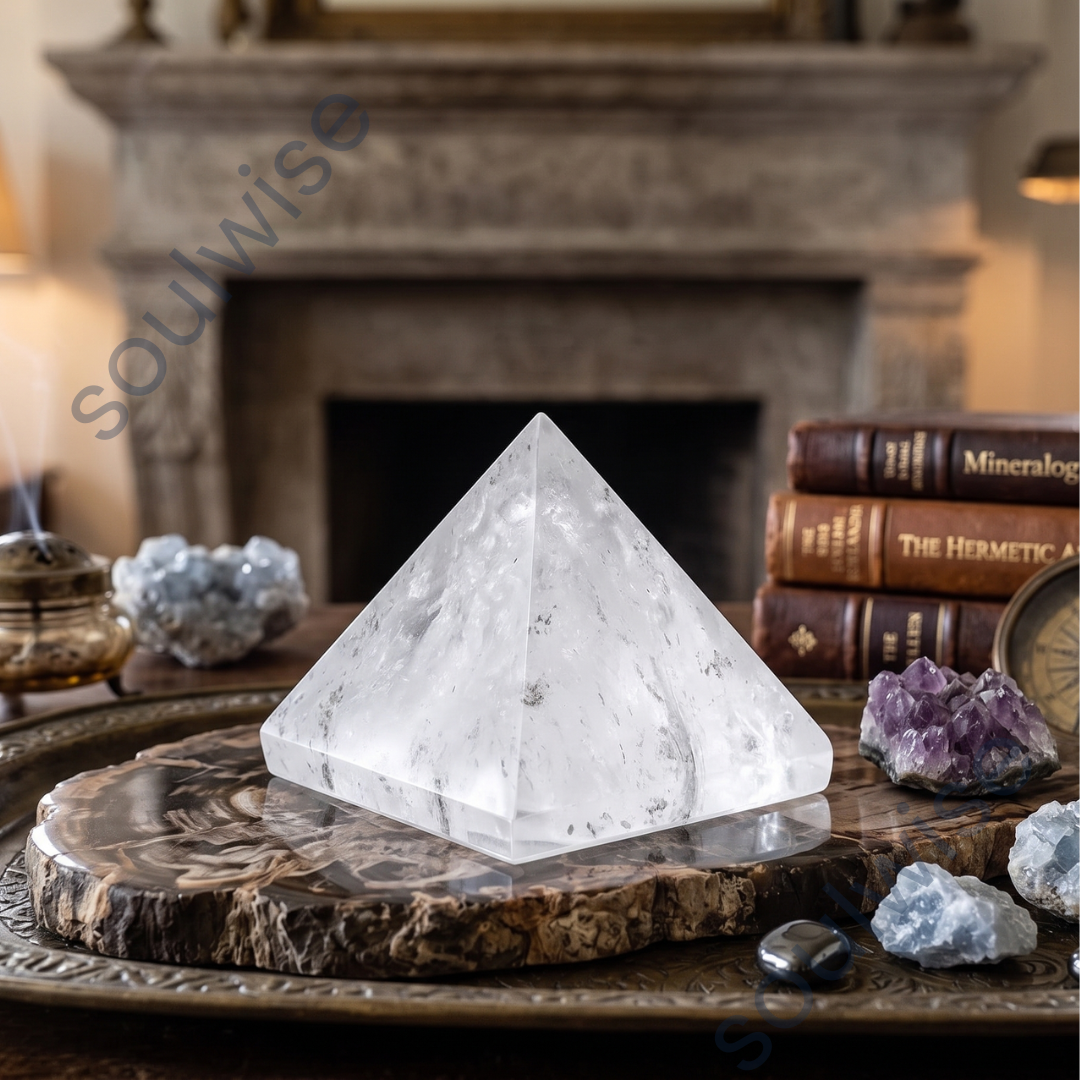 Natural Clear Quartz Crystal Pyramid – Sphatik Energy Pyramid for Healing, Meditation, Reiki & Vastu