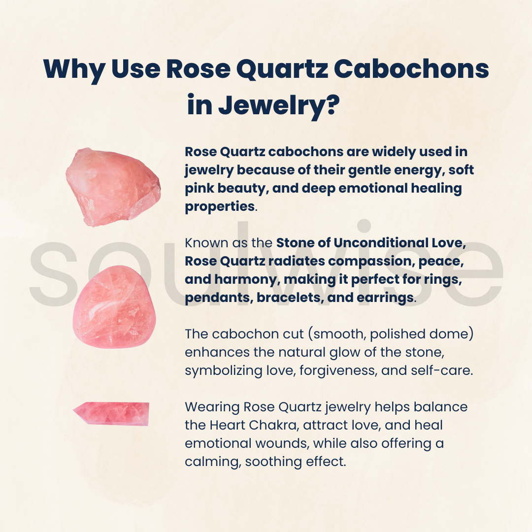 Soulwise Natural Rose Quartz Triangle Cabochon – Polished Gemstone for Jewelry Making, Crystal Healing, Crafts – Flat Back, – 1 Piece