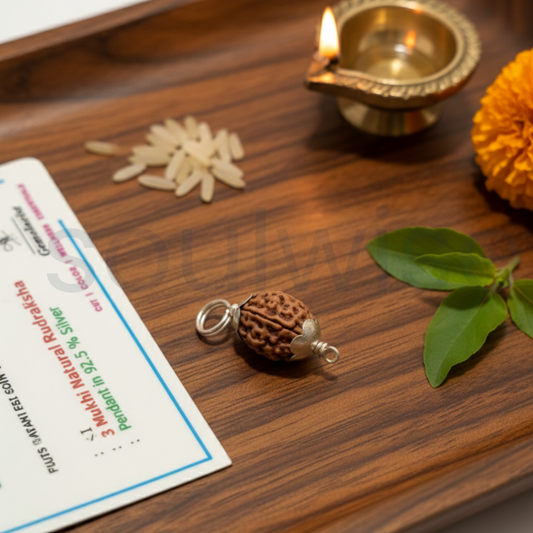 Original 3 Mukhi Indonesian Rudraksha Silver Pendant (Without Chain) – Teen Mukhi Agni Energy Bead – Indonesia Origin