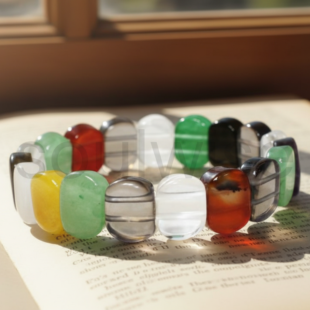 Seven Chakra Fancy Bracelet – Natural Healing Crystal Beads for Energy Balance, Meditation, Reiki, and Spiritual Wellness – Unisex Adjustable Yoga Bracelet