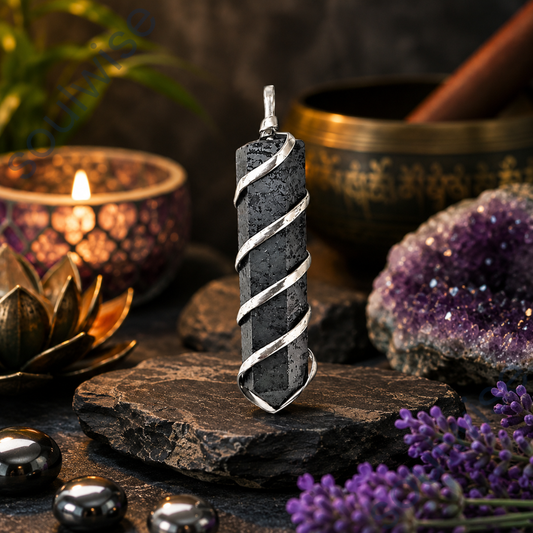 Hematite Spiral Pendant – Natural Healing Crystal Necklace for Financial Success, Protection & Good Fortune