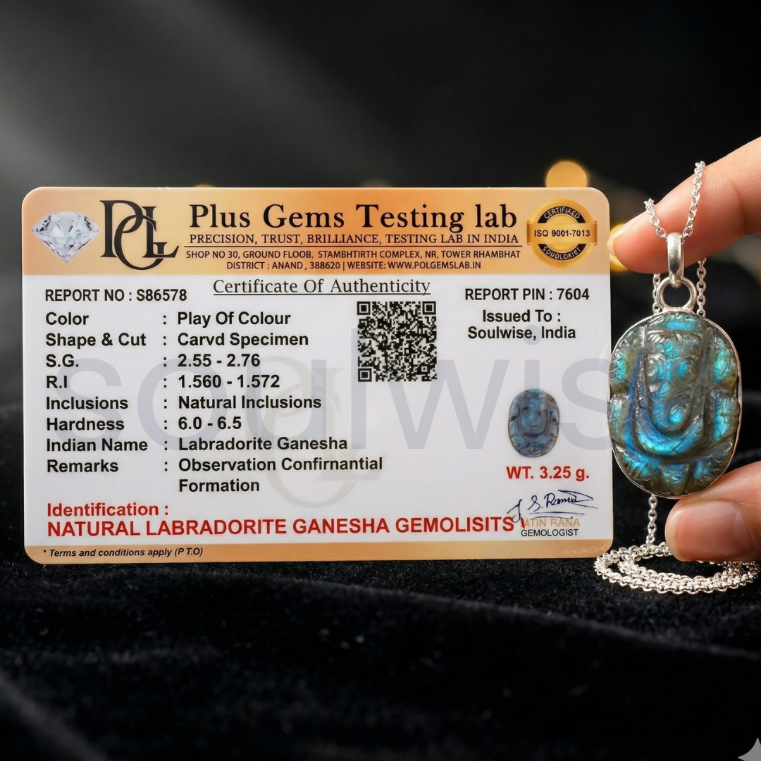 Labradorite Ganesha Pendant – Hand-Carved Natural Crystal Ganesh Necklace for Protection, Intuition & Spiritual Growth