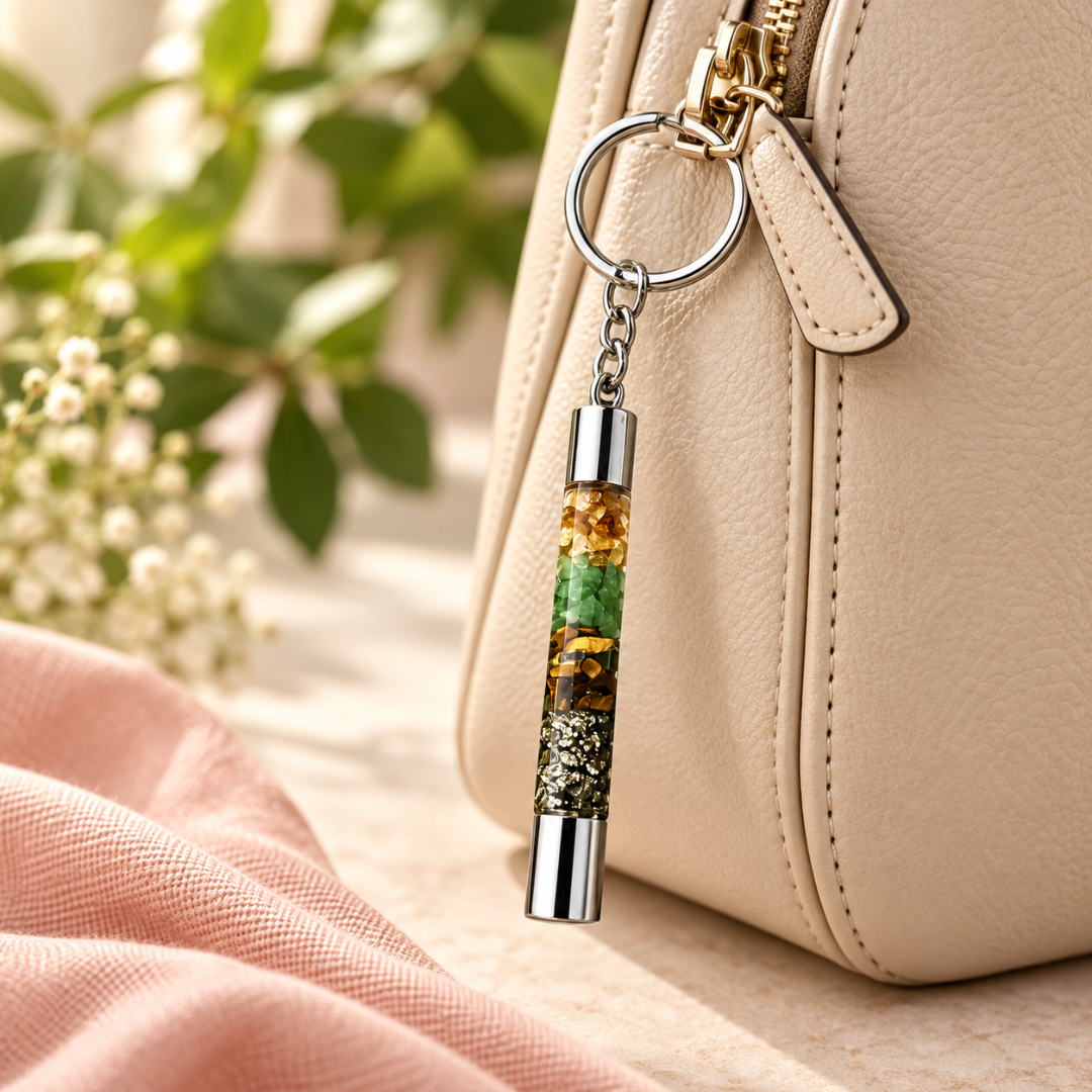 Money Magnet Natural Crystal Chips Keychain – Prosperity-Themed Gemstone Keyring for Keys, Bags & Spiritual Gifting